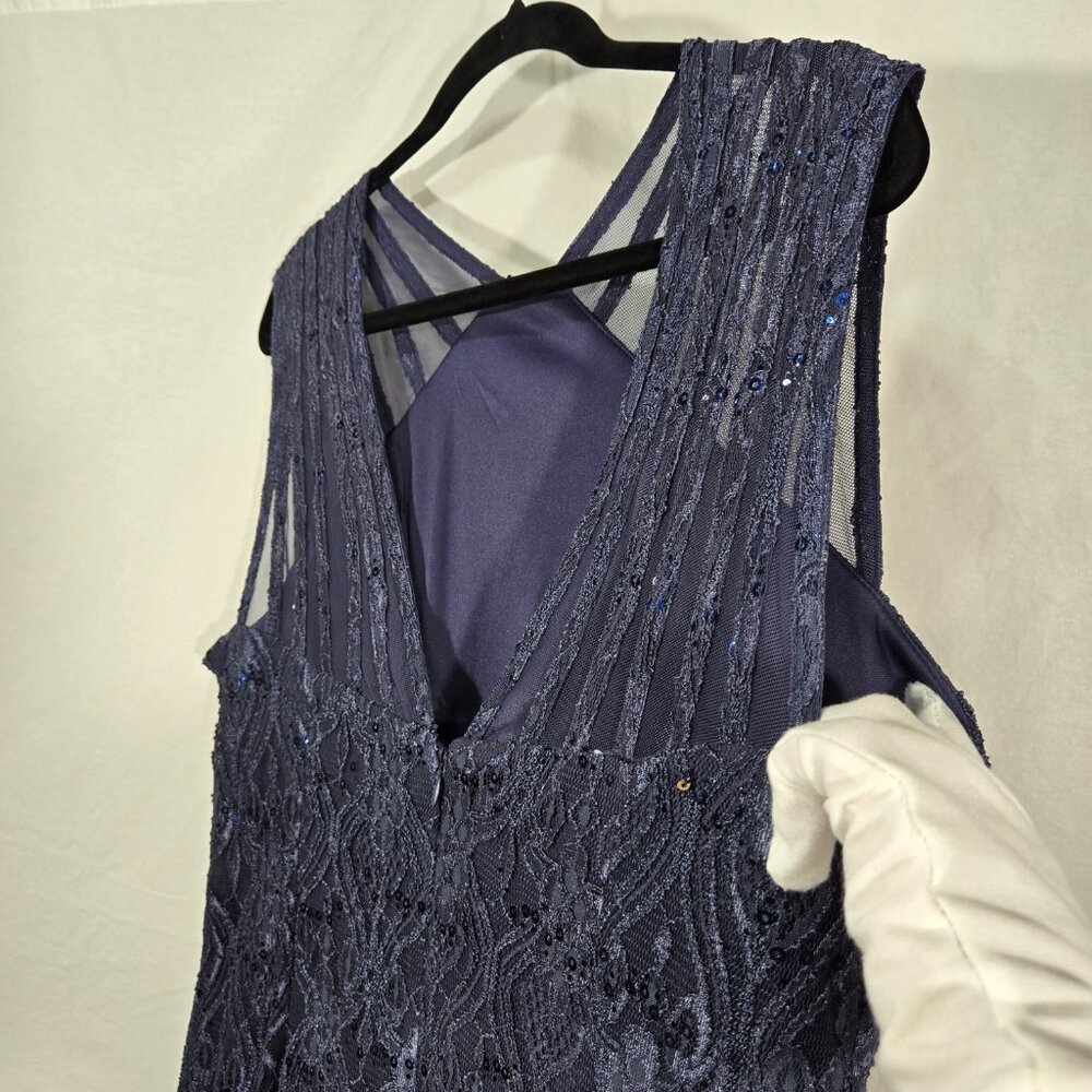 R & M Richards Mother Of The Bride BLUE Sequined Lace Sheer Formal Dress Size 16 - Picture 5 of 17